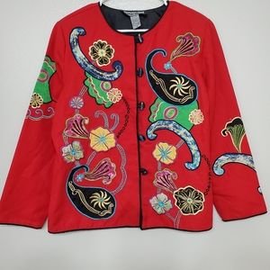 Indigo Moon Frog Asian Patches Embroidered Jacket